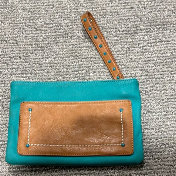 Shiraleah Stylish Tan and Blue Women's Clutch - Picture 1 of 4